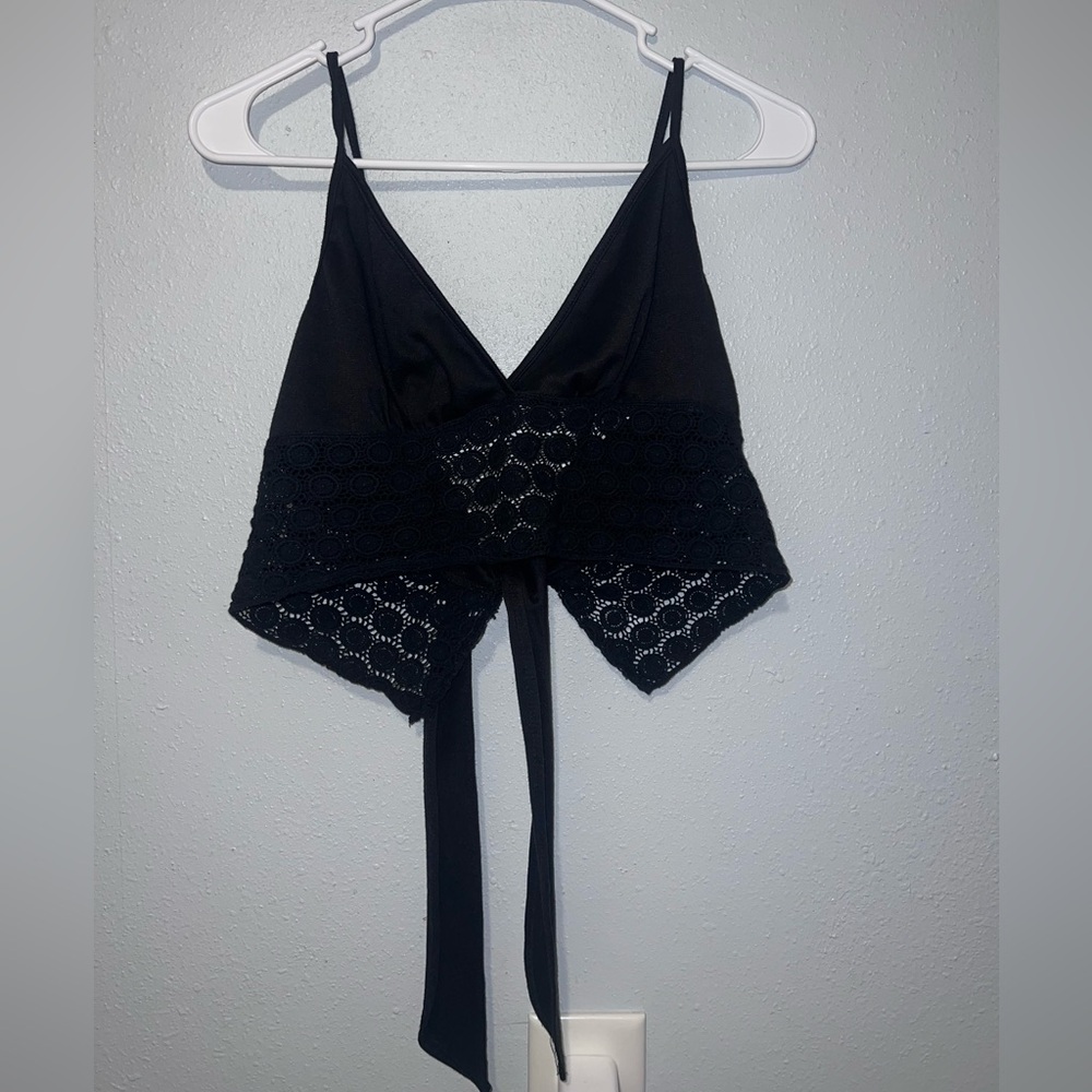 Nella Fantasia Black Tie Back Boho Style Crop Top